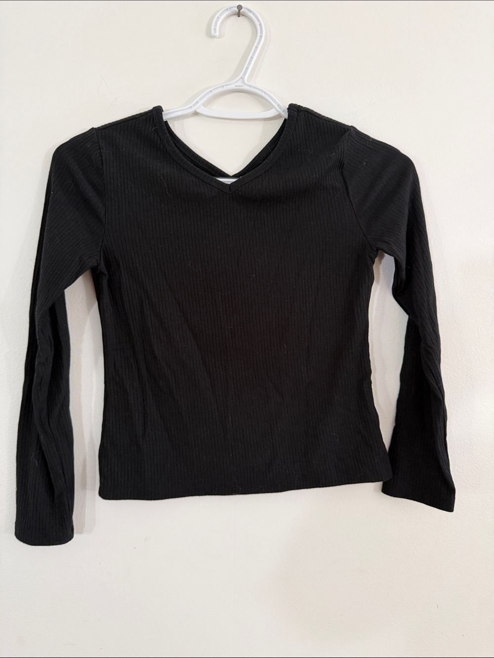 Black Long Sleeve Ribbed V-Neck Kids Top